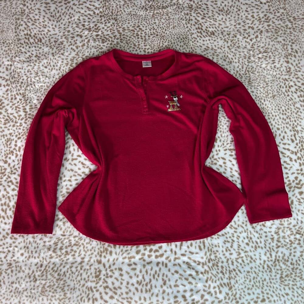 Croft & Barrow Long Sleeve Henley Size XXL Red Reindeer Christmas Top
